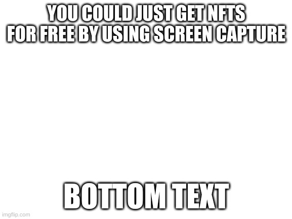 Blank White Template | YOU COULD JUST GET NFTS FOR FREE BY USING SCREEN CAPTURE; BOTTOM TEXT | image tagged in blank white template | made w/ Imgflip meme maker