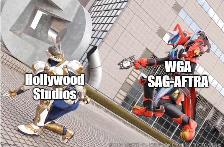 Two sides of a coin | WGA
SAG-AFTRA; Hollywood Studios | image tagged in two sides of a coin | made w/ Imgflip meme maker