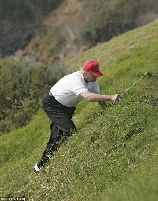 Trump climbing to cheat at golf JPP Blank Meme Template