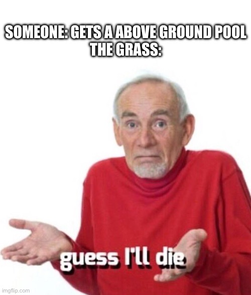 Yes | SOMEONE: GETS A ABOVE GROUND POOL
THE GRASS: | image tagged in guess ill die | made w/ Imgflip meme maker