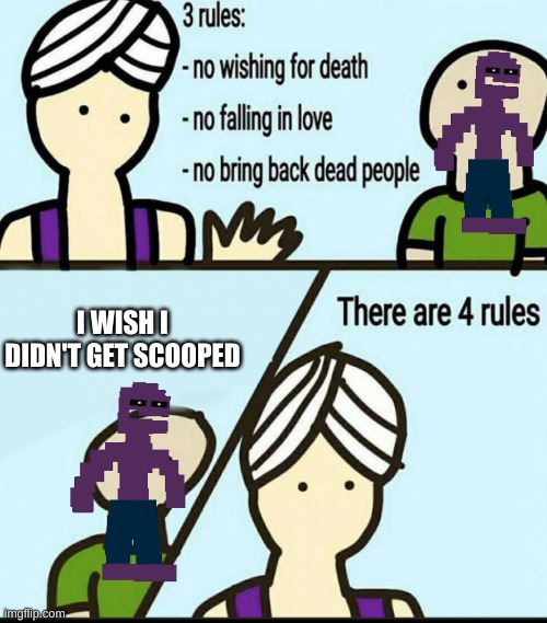 3 Rules | I WISH I DIDN'T GET SCOOPED | image tagged in 3 rules | made w/ Imgflip meme maker