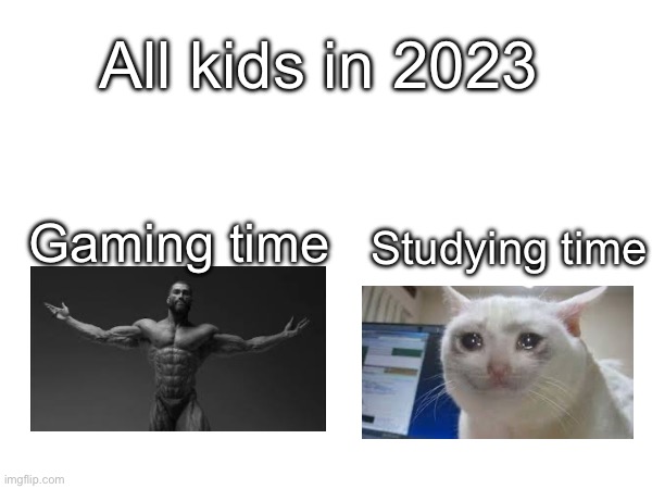 can I skip the title part? oh ig I cant | All kids in 2023; Gaming time; Studying time | made w/ Imgflip meme maker