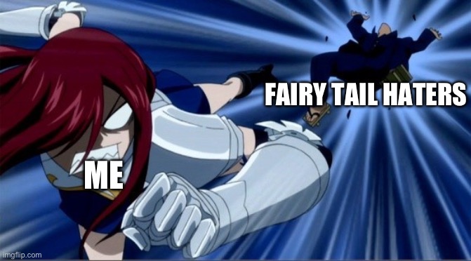 Fairy tail haters | FAIRY TAIL HATERS; ME | image tagged in coup de pied erza,erza,memes,fairy tail,erza scarlet,kick | made w/ Imgflip meme maker