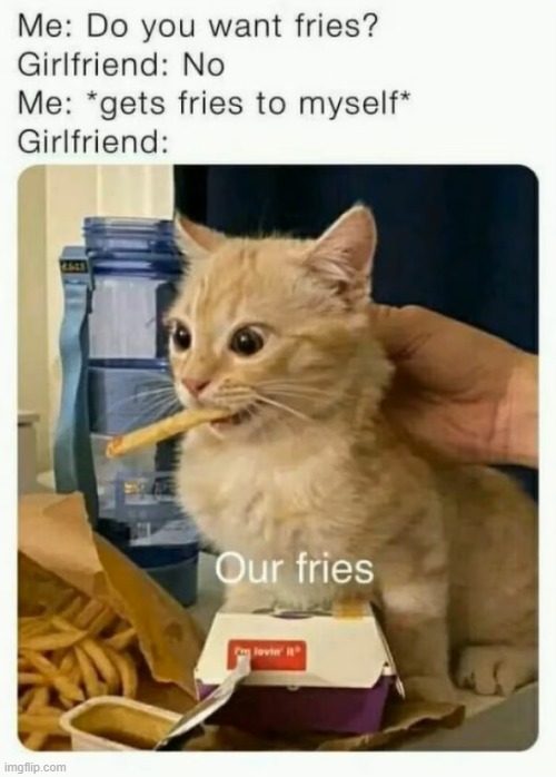 image tagged in girlfriend,french fries | made w/ Imgflip meme maker