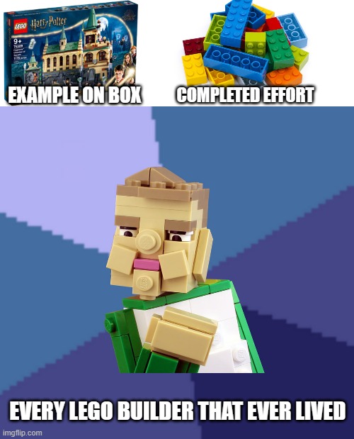 COMPLETED EFFORT; EXAMPLE ON BOX; EVERY LEGO BUILDER THAT EVER LIVED | image tagged in cool lego set,lego success kid | made w/ Imgflip meme maker