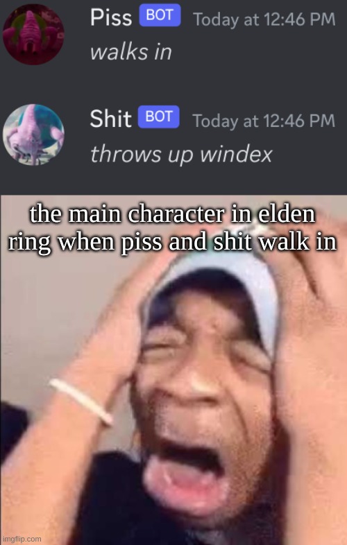 the main character in elden ring when piss and shit walk in | made w/ Imgflip meme maker