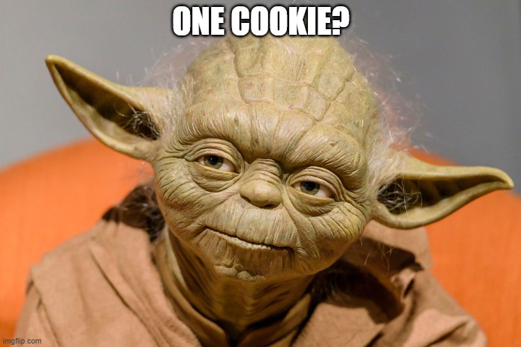 One cookie?!! | ONE COOKIE? | image tagged in star wars yoda,star wars,food,cookies,yoda,seriously | made w/ Imgflip meme maker
