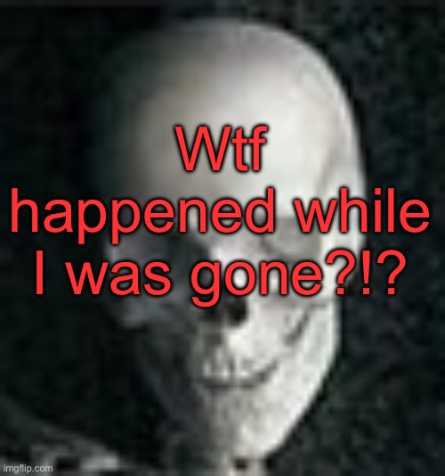 . | Wtf happened while I was gone?!? | image tagged in skull | made w/ Imgflip meme maker