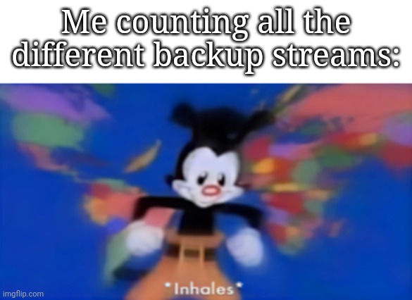 Yakko inhale | Me counting all the different backup streams: | image tagged in yakko inhale | made w/ Imgflip meme maker