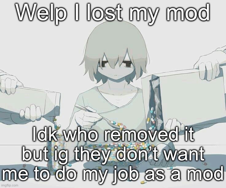 What do you people want | Welp I lost my mod; Idk who removed it but ig they don’t want me to do my job as a mod | image tagged in avogado6 depression | made w/ Imgflip meme maker