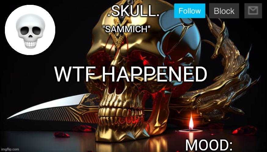 Something about owner access and Doggo? | "SAMMICH"; WTF HAPPENED | image tagged in skull announcement temp 3 | made w/ Imgflip meme maker