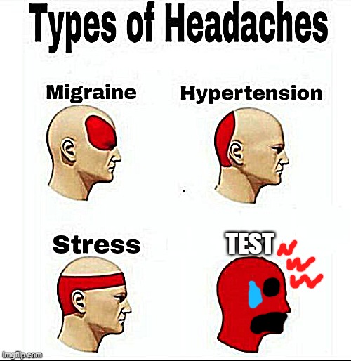 Types of headaches | TEST | image tagged in ouch,test,school,oh no,doctor,oops | made w/ Imgflip meme maker