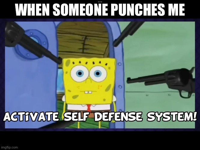 Sponge | WHEN SOMEONE PUNCHES ME | image tagged in spongebob self defense system | made w/ Imgflip meme maker