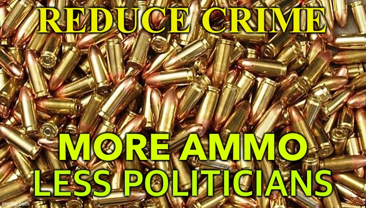 Reduce Crime | REDUCE CRIME; MORE AMMO; LESS POLITICIANS | image tagged in ammo | made w/ Imgflip meme maker