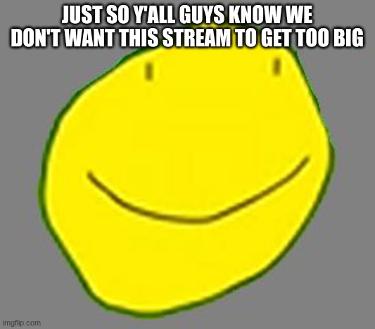 500 max | JUST SO Y'ALL GUYS KNOW WE DON'T WANT THIS STREAM TO GET TOO BIG | image tagged in yellow face pointless ad | made w/ Imgflip meme maker