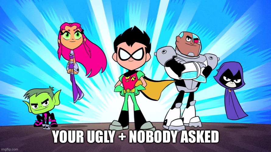TEEN TITANS GO | YOUR UGLY + NOBODY ASKED | image tagged in teen titans go | made w/ Imgflip meme maker