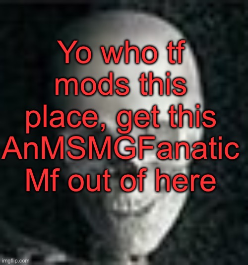 . | Yo who tf mods this place, get this AnMSMGFanatic Mf out of here | image tagged in skull | made w/ Imgflip meme maker