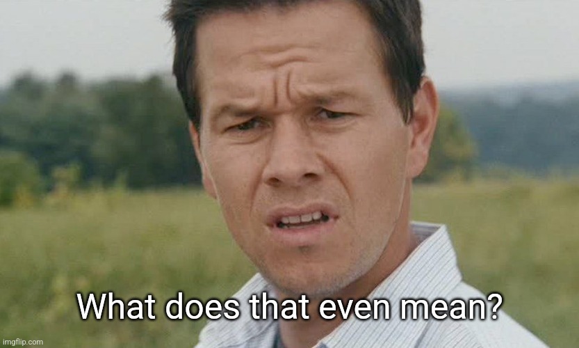 mark wahlberg confused | What does that even mean? | image tagged in mark wahlberg confused | made w/ Imgflip meme maker