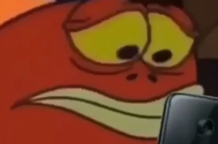 High Quality Spongebob Fish Looking at Phone Blank Meme Template