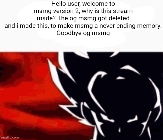 Yes | Hello user, welcome to msmg version 2, why is this stream made? The og msmg got deleted and i made this, to make msmg a never ending memory.
Goodbye og msmg | image tagged in i saw what you deleted | made w/ Imgflip meme maker