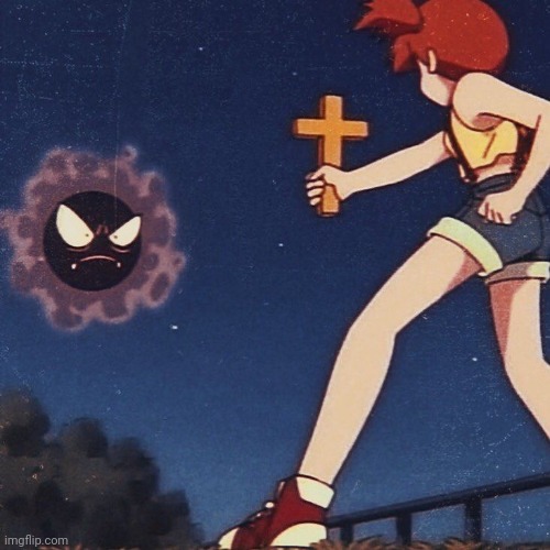 Misty holding a cross | image tagged in misty holding a cross | made w/ Imgflip meme maker