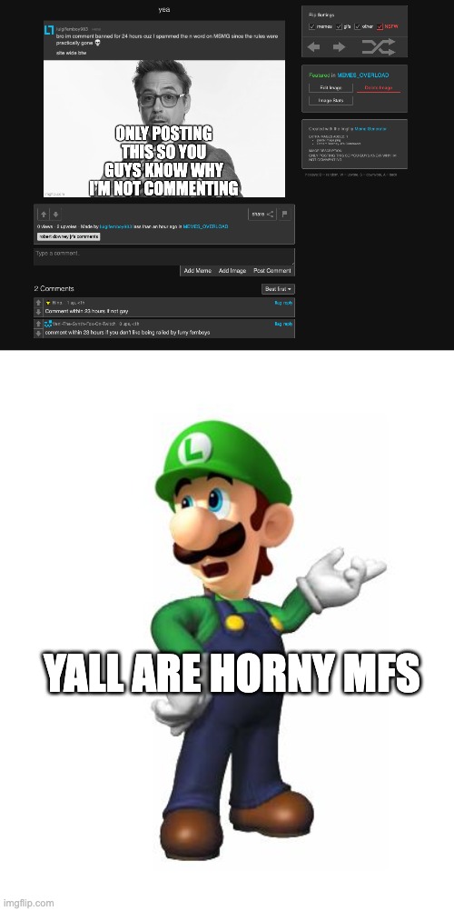 YALL ARE HORNY MFS | image tagged in logic luigi | made w/ Imgflip meme maker