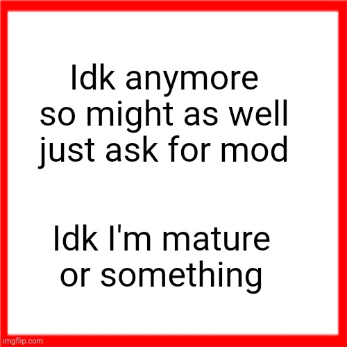 Red box | Idk anymore so might as well just ask for mod; Idk I'm mature or something | image tagged in red box | made w/ Imgflip meme maker