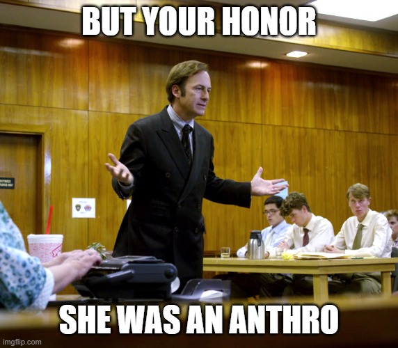 Your Honor | BUT YOUR HONOR SHE WAS AN ANTHRO | image tagged in your honor | made w/ Imgflip meme maker