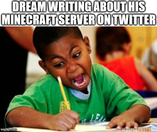 dream twitter | DREAM WRITING ABOUT HIS MINECRAFT SERVER ON TWITTER | image tagged in writing,dream,dream smp,minecraft,twitter,dreamwastaken | made w/ Imgflip meme maker