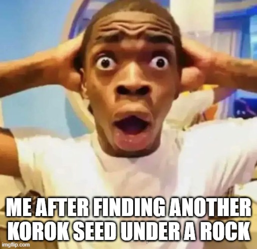 Shocked black guy | ME AFTER FINDING ANOTHER KOROK SEED UNDER A ROCK | image tagged in shocked black guy | made w/ Imgflip meme maker