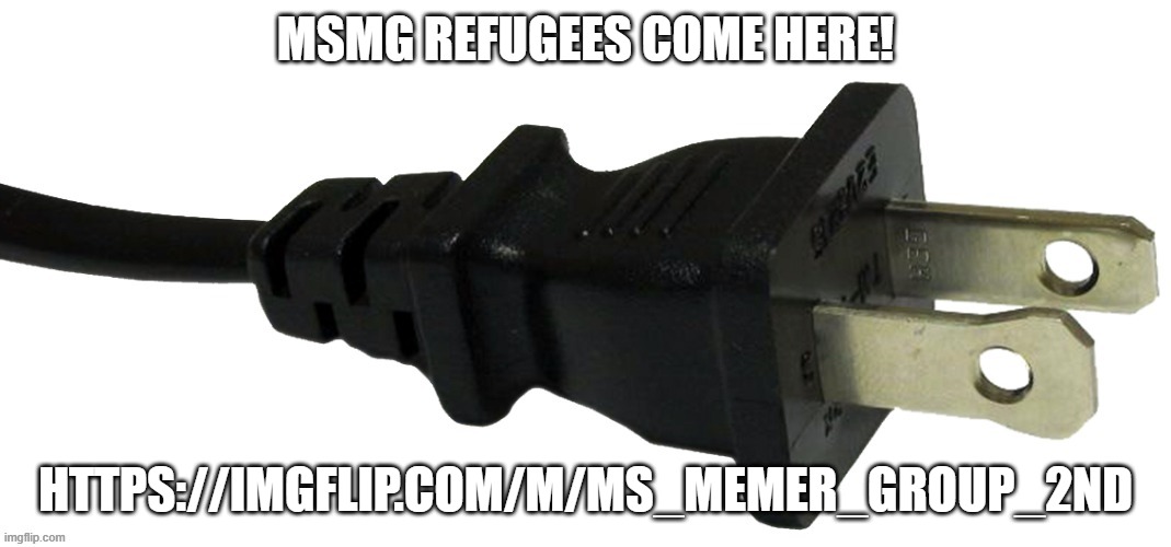 plug | MSMG REFUGEES COME HERE! HTTPS://IMGFLIP.COM/M/MS_MEMER_GROUP_2ND | image tagged in plug | made w/ Imgflip meme maker