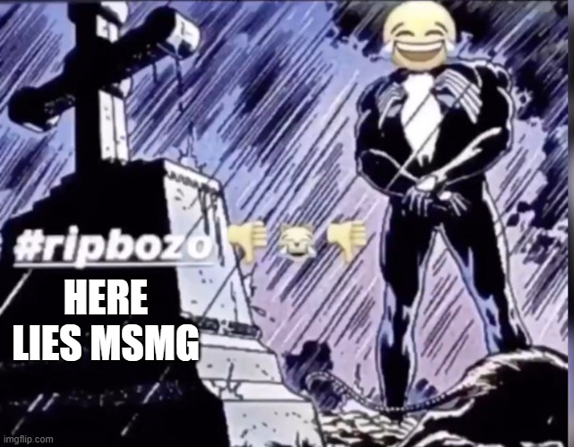 Rip bozo ??? | HERE LIES MSMG | image tagged in rip bozo | made w/ Imgflip meme maker