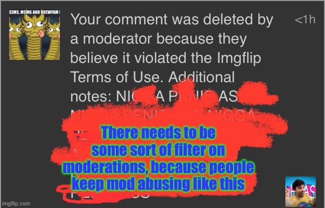 There needs to be some sort of filter on moderations, because people keep mod abusing like this | image tagged in imgflip | made w/ Imgflip meme maker