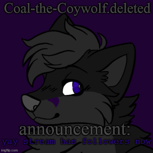 Coal's announcement temp | yay stream has followers now | image tagged in coal's announcement temp | made w/ Imgflip meme maker