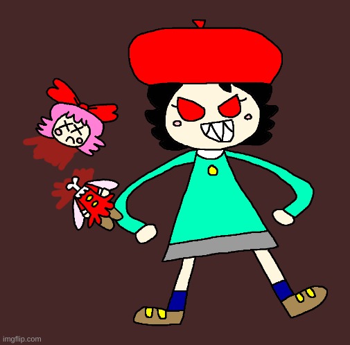 Another cute Adeleine and Ribbon artwork | image tagged in kirby,fanart,gore,blood,funny,murder | made w/ Imgflip meme maker