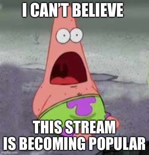 Lol | I CAN’T BELIEVE; THIS STREAM IS BECOMING POPULAR | image tagged in suprised patrick | made w/ Imgflip meme maker