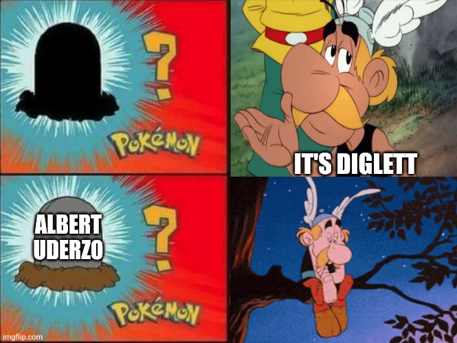 Diglett gravestone but it's A sad day for Asterix fans due to Albert Uderzo's death in 2020 | IT'S DIGLETT; ALBERT UDERZO | image tagged in asterix | made w/ Imgflip meme maker