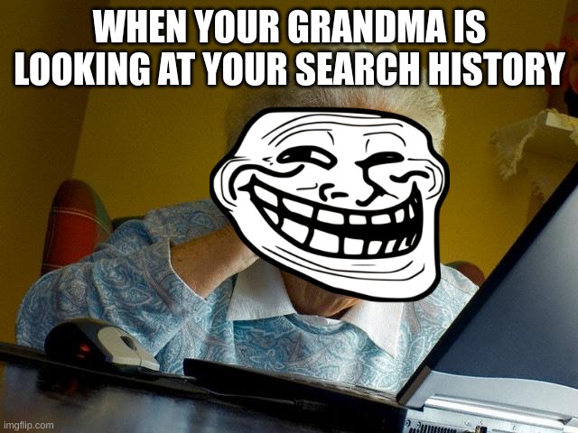 Grandma Finds The Internet | WHEN YOUR GRANDMA IS LOOKING AT YOUR SEARCH HISTORY | image tagged in memes,grandma finds the internet | made w/ Imgflip meme maker