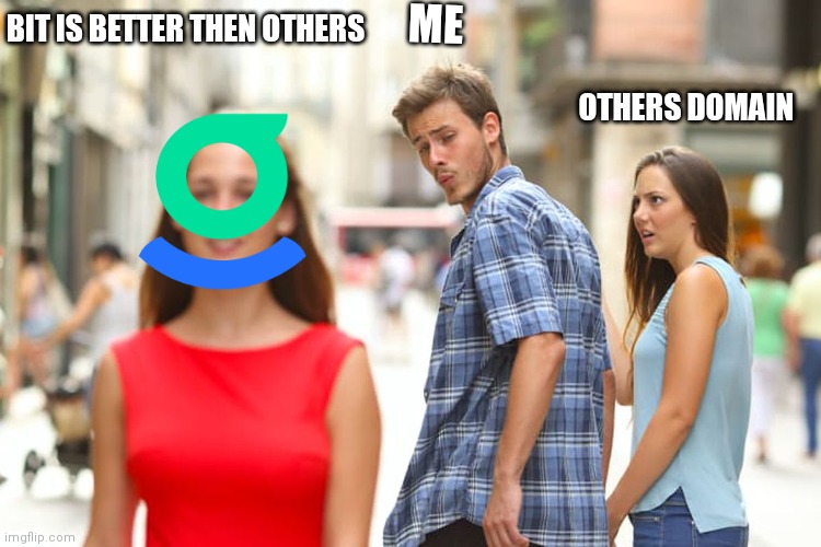 Bit | BIT IS BETTER THEN OTHERS; ME; OTHERS DOMAIN | image tagged in memes,distracted boyfriend | made w/ Imgflip meme maker