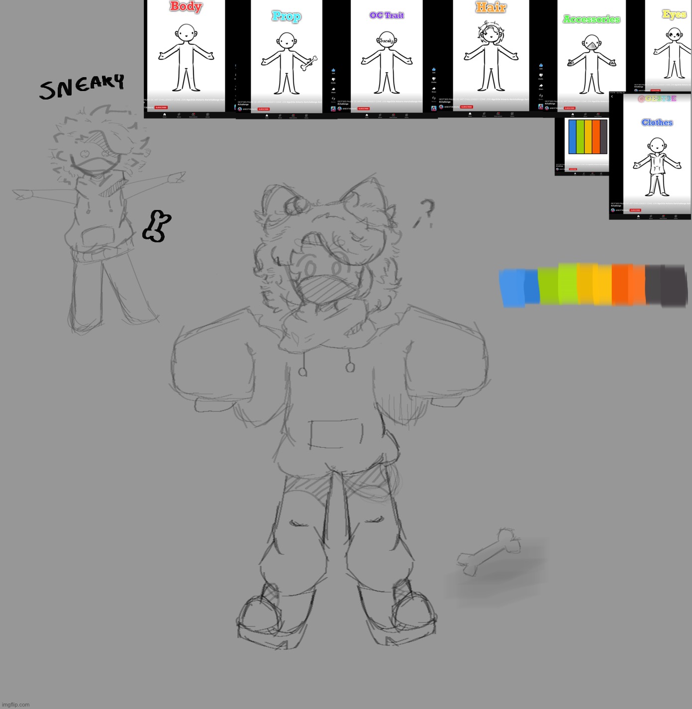 My sketch for an oc creating challenge thing I found (idk how he’s supposed to sneak around in all the vibrant clothes but hey- | made w/ Imgflip meme maker