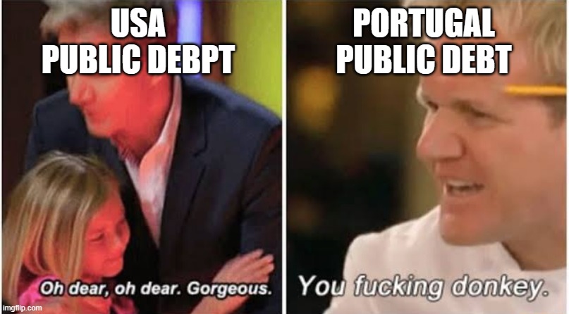 Same but different | USA PUBLIC DEBPT; PORTUGAL PUBLIC DEBT | image tagged in gordon ramsay kids vs adults | made w/ Imgflip meme maker