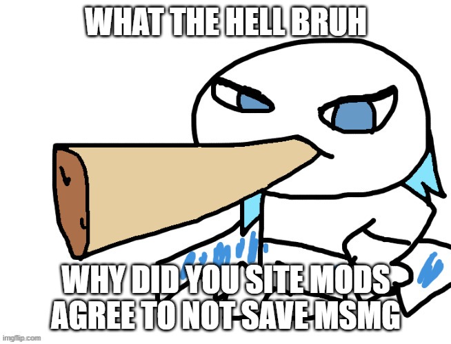 LordReaperus smoking a fat blunt | WHAT THE HELL BRUH; WHY DID YOU SITE MODS AGREE TO NOT SAVE MSMG | image tagged in lordreaperus smoking a fat blunt | made w/ Imgflip meme maker