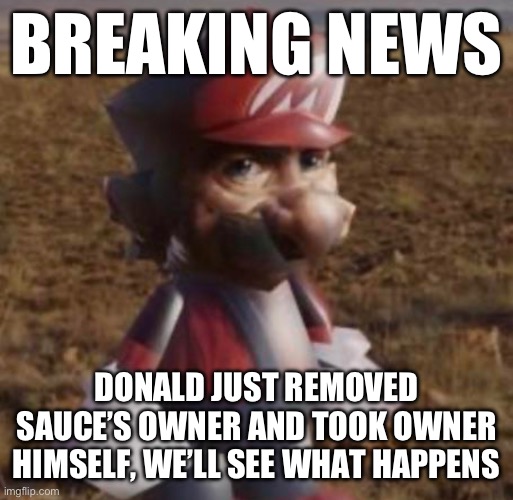 BREAKING NEWS; DONALD JUST REMOVED SAUCE’S OWNER AND TOOK OWNER HIMSELF, WE’LL SEE WHAT HAPPENS | made w/ Imgflip meme maker
