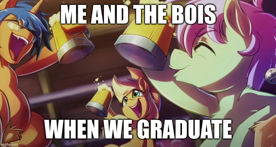ALMOST THEREEEEE | ME AND THE BOIS; WHEN WE GRADUATE | image tagged in mlp,light262,graduating,meme,fun | made w/ Imgflip meme maker