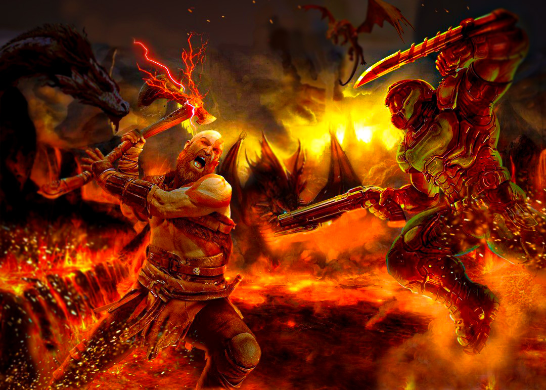 Kratos VS Doomslayer Blank Meme Template