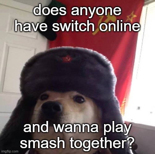 communism dog | does anyone have switch online; and wanna play smash together? | image tagged in communism dog | made w/ Imgflip meme maker