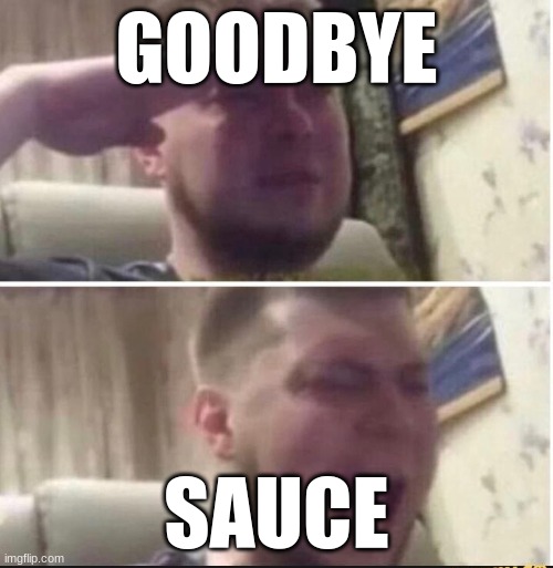 Sauce will be remembered in Imgflip | GOODBYE; SAUCE | image tagged in crying salute,memes | made w/ Imgflip meme maker