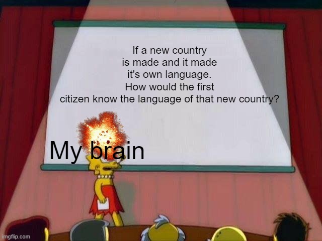Good points #1 | If a new country is made and it made it's own language. How would the first citizen know the language of that new country? My brain | image tagged in shower thoughs | made w/ Imgflip meme maker
