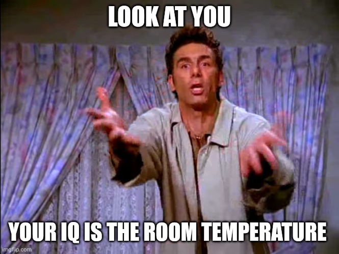 Room temperature iq | LOOK AT YOU; YOUR IQ IS THE ROOM TEMPERATURE | image tagged in look at you | made w/ Imgflip meme maker