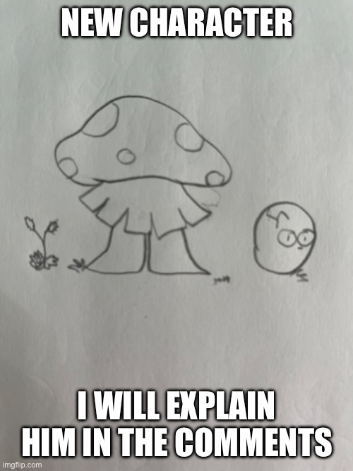 The mushroom not the egg | NEW CHARACTER; I WILL EXPLAIN HIM IN THE COMMENTS | image tagged in drawing | made w/ Imgflip meme maker